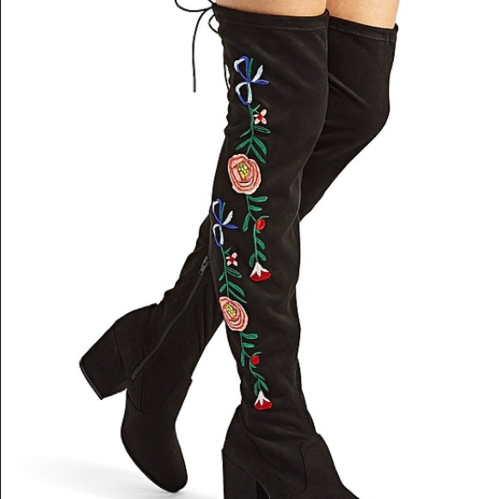 Multi colored black over the knee boots - curvy